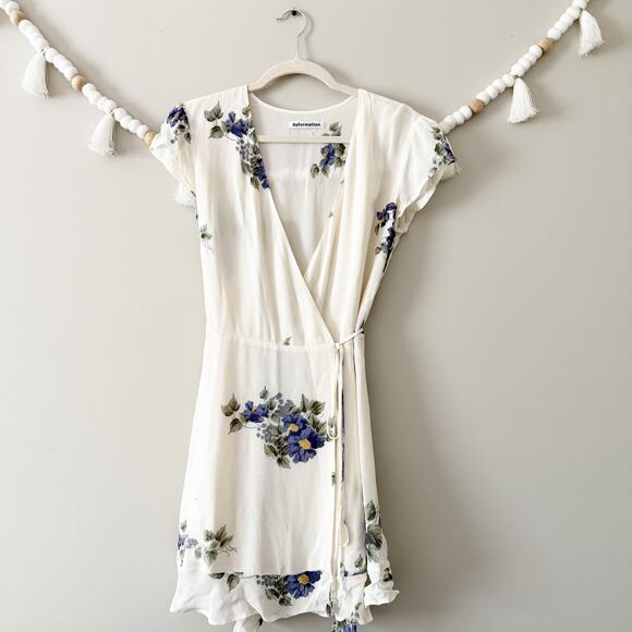 NEW Reformation Radley Wrap Minidress Floral Print Macadamia White Size Medium - Picture 6 of 8